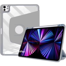 Renas Store Apple iPad Pro 12.9 6. 5. Nesil ile Uyumlu Kılıf Termik Kalem Bölmeli Dönebilen Standlı Case Smart A2436-37-61-62 A2764-66 A2378-79 Gri