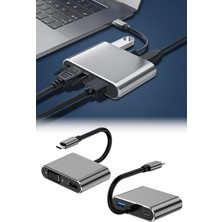 Renas Store Buffer 4'ü 1 Arada Type-C Hub Dönüştürücü Adaptör, 4K Ultra Hd HDMI ve VGA Görüntü Aktarımı, Pd Hızlı Şarj Destekli, USB Çoklayıcı