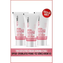 Renas Store New Well 3 Adet Ton Eşitleyici Yüksek Koruma Etkili SPF50 Aydınlatıcı Pembe Yüz Güneş Krem 50 Ml, T10001