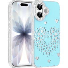 Ceponya iPhone 17 Kılıf Damla Taşlı Kalp Desenli Rivas Sert Pc Kapak