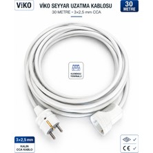 Viko Seyyar Uzatma Kablosu 30 Metre 3x2.5 mm Cca Kablo | Orijinal Viko Erkek Dişi Fiş | Klemensli Terminalli | Topraklı | Tse Ce Belgeli