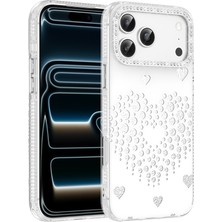 Ceponya iPhone 17 Pro Kılıf Damla Taşlı Kalp Desenli Rivas Sert Pc Kapak
