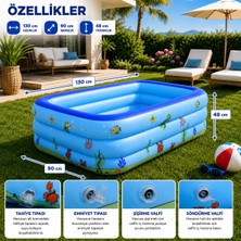 Empressco Şişme Havuz 3 Tabanlı Dikdörtgen Havuz Çocuk Şişme Havuzu 130X90X45CM Pompalı