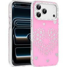 Ceponya iPhone 17 Pro Kılıf Damla Taşlı Kalp Desenli Rivas Sert Pc Kapak