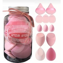 Renas Store Aksu Amour 12 Parça Kavanoz Kutulu Makyaj Sünger Seti (Pembe)