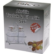 Hace Bazaar 2pcs Krom Kapak Akrilik Tuzluk - Biberlik - Baharatlık Metal Standlı Kare - Köşeli (4887)