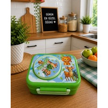 A&A Çocuk Beslenme Kutusu– 3 Bölmeli Lunch Box, Orman Hayvanları Desenli Yeşil