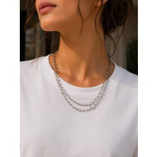 Adam & Eve Fashion Adam&eve Fashion Kadın Kilit Detaylı Iç Içe Çift Zincirli Uzun Silver Kolye