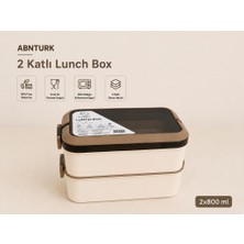 Abnturk 2 Katlı Çatal Kaşık Setli 2X800ML Yemek Saklama Kabı-Mikrodalgaya Uyumlu Beslenme Kutusu