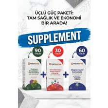 Nutrinorma Premium 3'lü Günlük Destek Paketi | Enginar + Devedikeni + Karahindiba 90 Tablet | Kore Ginsengi Multivitamin & Mineral 30 Tablet | Magnezyum Kompleks 60 Tablet | Avantajlı Takviye Edici Gıda Seti