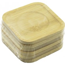 Hace Bazaar Kare= 9.7 x 9.7cm 6pcs Bambu - Ahşap Çay Tabak (4887)