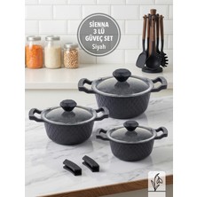 Fms Sienna 3'lü Döküm Granit Güveç Set | Yanmaz Yapışmaz Yüzey | Siyah |