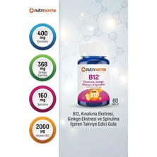 Nutrinorma B12+ Kınakına Ekstresi, Ginkgo Ekstresi ve Spirulina Içeren 60 Tablet – Yüksek B12 Içeriği ile Günlük Kullanıma Uygun Formül