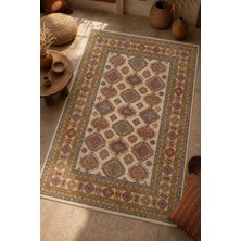 Babil Home Krem Bohem Etnik Geometrik Desen Kendinden Saçak Kilim 3057
