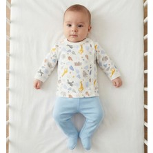 Elbebek Baby Bebek 2'li Takım %100 Pamuklu Hayvan Desenli Yan Çıtçıtlı Üst ve Patikli Alt 0-3 Ay