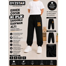 Dyzstar Erkek Çocuk Eşofman Altı Siyah 2 Iplik Şardonlu – Ayıcık Baskılı, Paça Lastikli, Rahat Kalıp