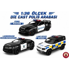 Giffy Oyuncak Polis Arabası 3 Lü Seti Mustang Lamborghini Defender Model Die Cast Model Araba Metal Gövde Gerçekçi Görünüm Koleksiyon Ürünü 1:38 Ölçek