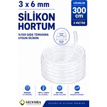 %100 Silikon Hortum 3x6 Mm-Iç Çap 3 Mm-Dış Çap 6 Mm-3 Metre-Gıda Temasına Uygun, Şeffaf, Esnek
