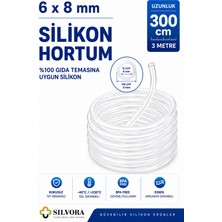 %100 Silikon Hortum 6x8 Mm-Iç Çap 6 Mm-Dış Çap 8 Mm-3 Metre-Gıda Temasına Uygun, Şeffaf, Esnek