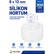 %100 Silikon Hortum 8X12 Mm-Iç Çap 8 Mm-Dış Çap 12 Mm-3 Metre-Gıda Temasına Uygun, Şeffaf, Esnek