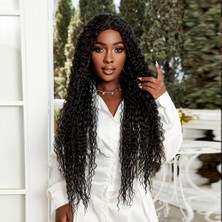 TeknoKapsül Afro Dalga Fiber Sentetik Tül Peruk - Siyah