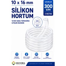 %100 Silikon Hortum 10X16 Mm-Iç Çap 10 Mm-Dış Çap 16 Mm-3 Metre-Gıda Temasına Uygun, Şeffaf, Esnek