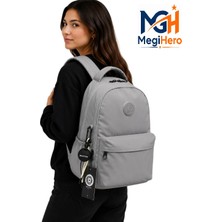 MegiHero 2200 Suya Dayanıklı Kumaş Okul Çantası Büyük Boy Unisex Okul Sırt Çantası Gri