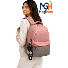MegiHero 2200 Suya Dayanıklı Kumaş Okul Çantası Unisex Okul Sırt Çantası Pudra Vizon