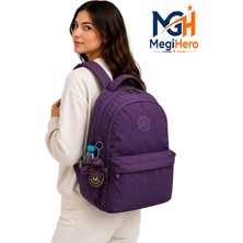 MegiHero 2200 Suya Dayanıklı Kumaş Okul Çantası Unisex Okul Sırt Çantası Mor