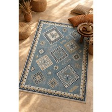 Babil Home Mavi Bohem Geometrik Desenler Kendinden Saçak Kilim 3054