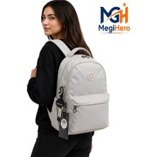 MegiHero 2200 Suya Dayanıklı Kumaş Okul Çantası Unisex Okul Sırt Çantası Bej