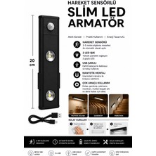 Slim LED Kabin Armatürü Hareket Sensörlü Dekoratif Gece Lambası USB Şarjlı Aydınlatma