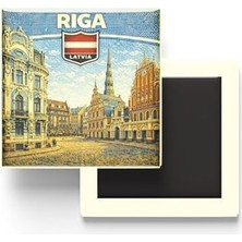 Letonya Riga Şehri Temalı Vintage Buzdolap Magneti – 9x9 cm