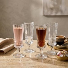 4'lü Boğumlu ve Çizgili Ayaklı Cam Kadeh Seti - 120 ml Türk Kahvesi Yanı Su, Şerbet ve Likör Bardağı, Lüks Sunum Kadehi