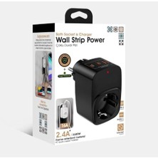 Vetech Akım Korumalı Priz 1x Priz, 2x Type-C, 1x USB Port Çıkışlı Tekli (Siyah)