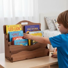 Carry Montessori 4 Raflı Dalgalı Ahşap Mini Kitaplık -Çocuk Odası Kitaplık - Çocuk Kitaplığı - Bebek & Çocuk Odası Için Mini Kitaplık- Çocukların Kolay Erişebileceği Kitaplık -(Ceviz)
