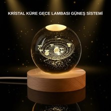 LED Işıklı Kristal Küre Ahşap Standlı Dekoratif Gezegen Model