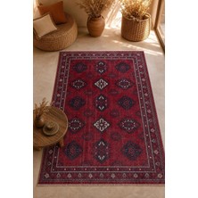 Babil Home Kırmızı Bohem Kilim Üzerindeki Desenler Kendinden Saçak 3040