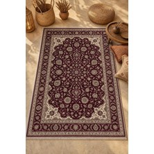 Babil Home Bordo Klasik Çiçek Desenli Kendinden Saçak Kilim 3059