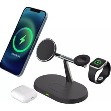 BW04 Apple Kablosuz Wireless Hızlı Şarj Standı Iwatch Airpods iPhone 11 11 Pro 12 12 Pro 13 13 Pro Xs Xr 8  Uyumlu-Siyah