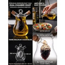 Çift Hazneli Borosilikat Cam Yağdanlık ve Sirkelik, Üzüm Figürlü, Damlatmaz, Mantar Tıpalı, 300 ml + 50 ml