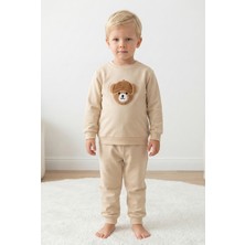 Elbebek Baby Unisex Çocuk %100 Pamuk Şapkalı Ayıcık Nakışlı Alt Üst Eşofman Takımı