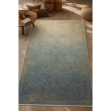 Babil Home Mavi Modern Düz Desen Kendinden Saçak Kilim 3063