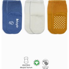 3'lü Basic Kaymaz Penye Soket Çorap 10107 Indigo Ekru Hardal
