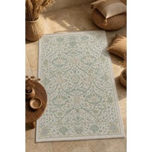 Babil Home Açık Mavi Çiçek Deseni Kendinden Saçak Kilim 3039
