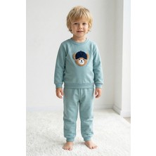 Elbebek Baby Unisex Çocuk %100 Pamuk Şapkalı Ayıcık Nakışlı Alt Üst Eşofman Takımı