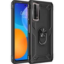 Magicool Newface Huawei P Smart 2021 Kılıf Sofya Yüzüklü Silikon Kapak - Siyah