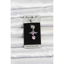 TeknoKapsül 316L Cerrahi Çelik Pembe Zirkon Taşlı Kanat Model Göbek Piercing