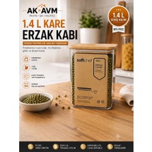 Ak Avm 1,4 L Şeffaf Erzak Kabı Kare Saklama Kabı Bambu Kapaklı Bakliyat Düzenleyici