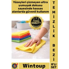 Wintoup #bez Çok Amaçlı Toz Toplayıcı Yumuşak Araç Renkli Leke Bırakmaz 8'li Mikrofiber Temizlik Bezi Seti